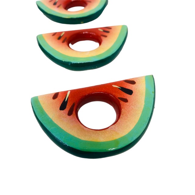 Vintage Hand-Painted Wood Watermelon Napkin Rings a Set of 6 For Sale - Image 4 of 6