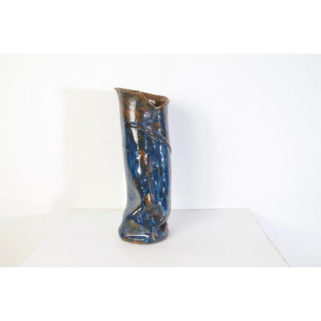 Large Studio Ceramic Vase in Blue and Brown Glaze, Italy, 1969 For Sale - Image 3 of 8