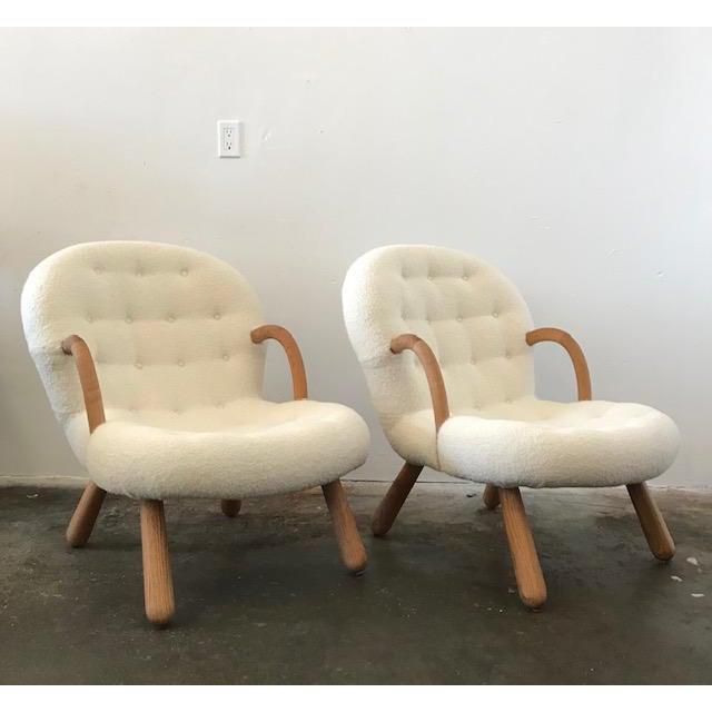 Philip Arctander Philip Arctander Style "Clam" Armchairs Boucle Fabric For Sale - Image 4 of 8