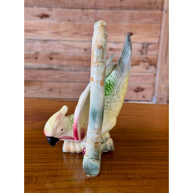 Vintage Japanese Majolica Style Parrot Vase For Sale - Image 4 of 11