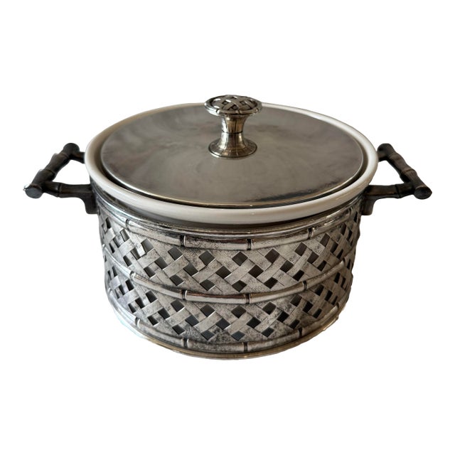 Vintage Faux Bamboo Silverplate Serving Dish For Sale