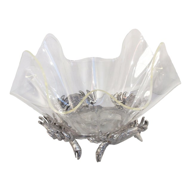 Arthur Court Acrylic Bowl With Aluminum Crab Base For Sale