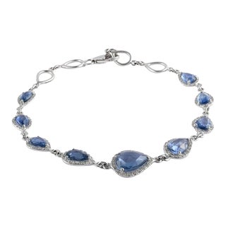 Gradient Pear Cut Sapphire and Halo Diamond Bracelet in 14k Gold For Sale