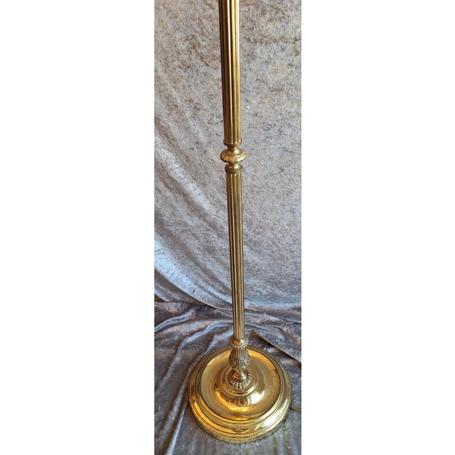 Metal Vintage Floor Lamp with Decorated Brass Frame and Four Opaque White Glass Shades, 1970s For Sale - Image 7 of 8