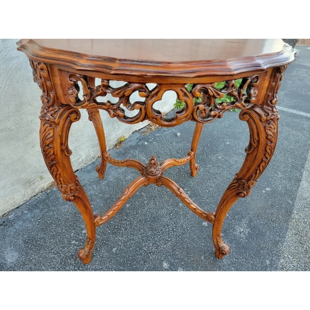 1930s Italian Heavily Hand Carved Walnut Center Lamp Table For Sale - Image 4 of 10