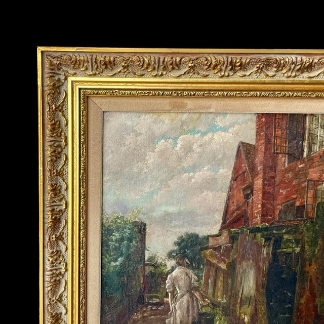 Neoclassical Early 20th Century Neoclassical European Community Life Village Scene Oil Painting For Sale - Image 3 of 6