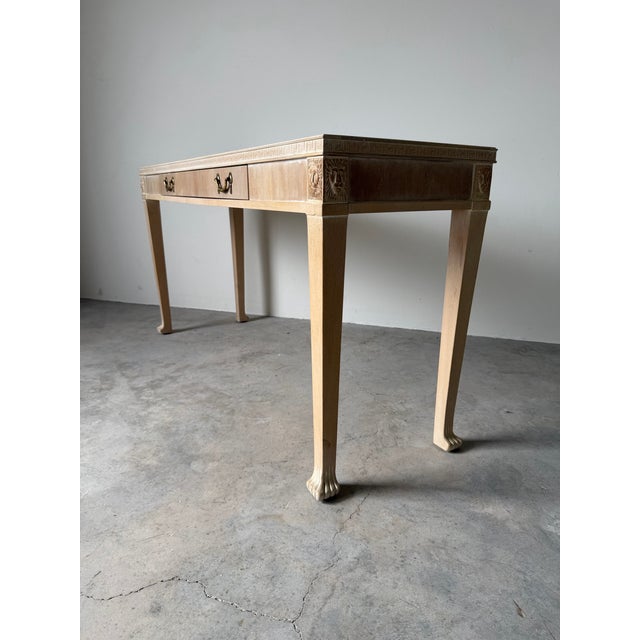 Beige Vintage Italian Neoclassical Style Console Table With Lion Head Carvings & Greek Key Motif For Sale - Image 8 of 12