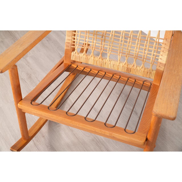 1960s Attributed to Hans Olsen for Juul Kristensen Model 532-a Teak and Cane Rocking Chair - Denmark For Sale - Image 6 of 9