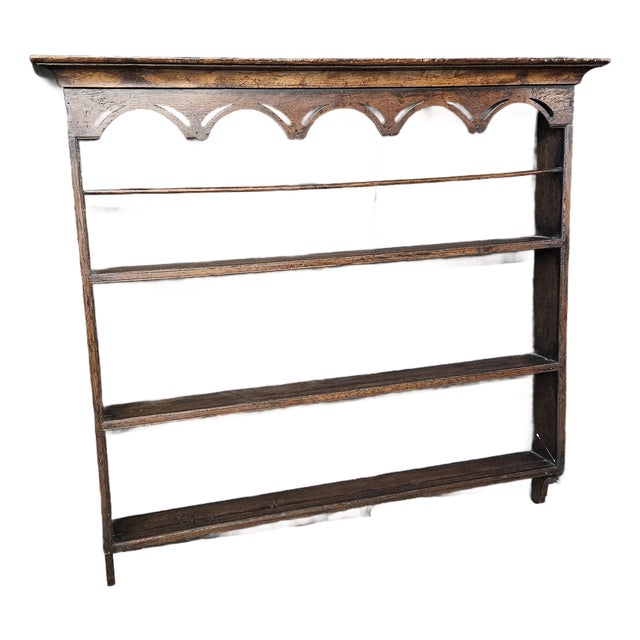 19th Century Oak Plate Rack With Shaped Frieze For Sale