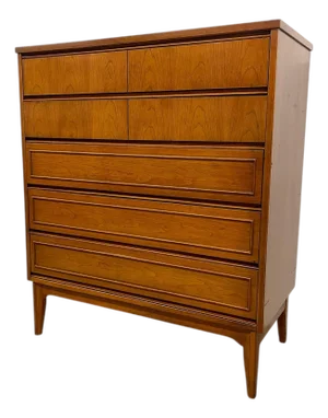 1970s Mid-Century Modern Highboy Dresser, 5-Drawer Chest
