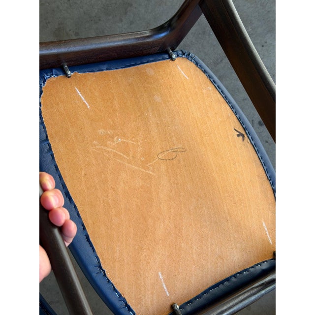 Blue Set of 5 in Style of Johannes Andersen Danish Teak Dining Chairs – Mid Century Modern Sculptural Side Chairs For Sale - Image 8 of 10