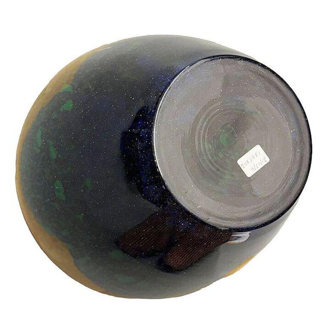 1980s Large Hand-Blown Blue & Emerald Marbled Leaded Art Glass Vase, Unsigned For Sale In Los Angeles - Image 6 of 6