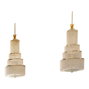1920s Monumental Art Deco–Style Crystal Chandeliers by Delisle (Paris) - a Pair}