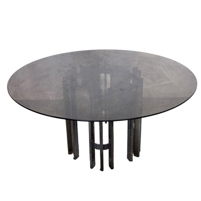 Mid-Century Modern Vintage Pieff Dining Table in Chrome and Smoked Glass, 1980s For Sale - Image 3 of 11