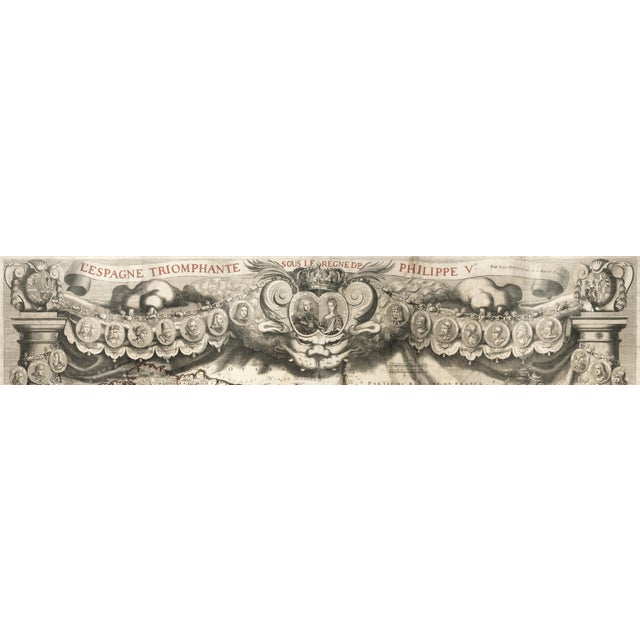 Antique Map of Spain Triumphant Under the Reign of Philip V by Nicolas De Fer, 1704 For Sale - Image 3 of 14