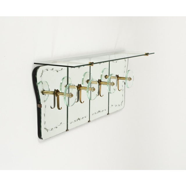 1950s Mid-Century Coat Rack Shelf in Mirror, Brass and Glass attributed to Cristal Art, Italy, 1950s For Sale - Image 5 of 18