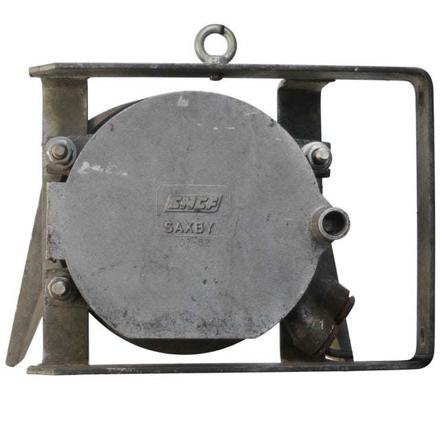 Gray French Train Lamp Grey Metal Holophane Glass Spotlight by SNCF Railroad Company For Sale - Image 8 of 9