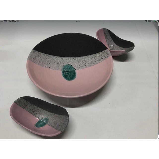 1960s Bitossi Lava Glaze Console Bowl W Matching Accent Dish/Bowl/Candle Holders For Sale - Image 6 of 9