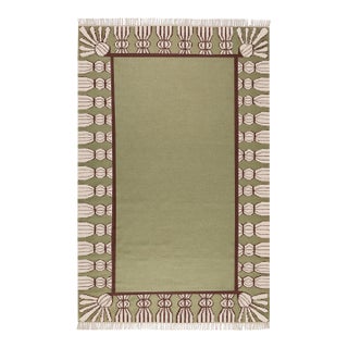 Part & Parcel Goods Wool Tassel Rug, 2’6” x 10', Sage, Chocolate and Eggshell For Sale