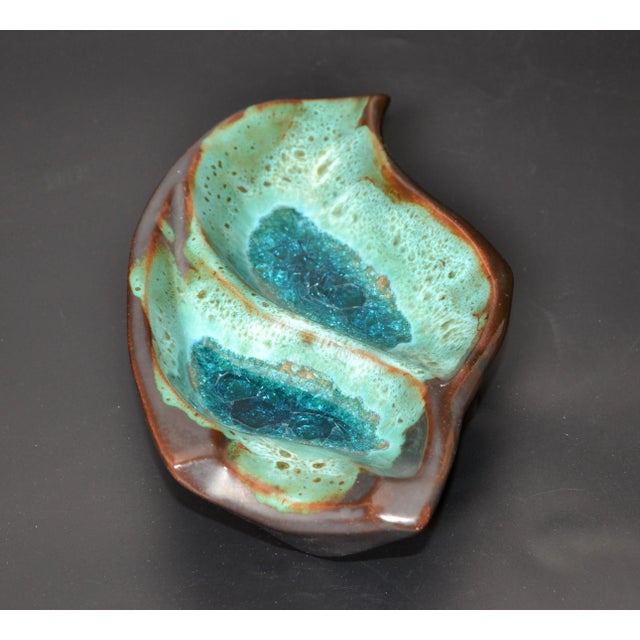 Pottery Ceramic Decorative Bowl Brown and Turquoise Vide Poche Blue Mineral 1960 For Sale In Miami - Image 6 of 13