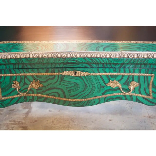 Faux Malachite Bronze French Desk with leather top