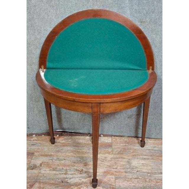 Louis XVI Style Mahogany and Green Felt Half-Moon Game Table For Sale - Image 5 of 8