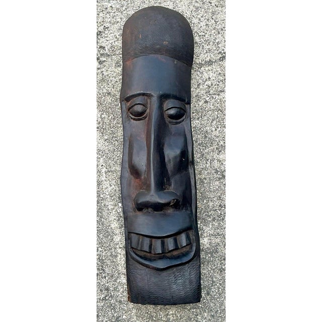 Wood Vintage Hand Carved Tribal Mask For Sale - Image 7 of 12