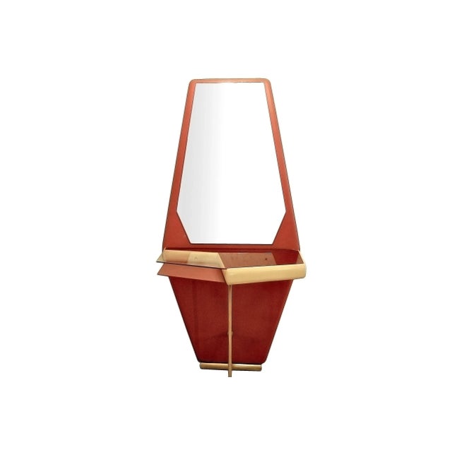 Red Mid-Century Italian Brass & Wood Console Table, 1960s For Sale - Image 8 of 11