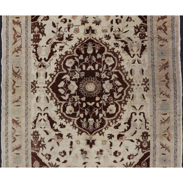 Vintage Oushak Rug With Intricate Medallion in Brown and Ivory 4'8 X 7'2 For Sale - Image 4 of 14