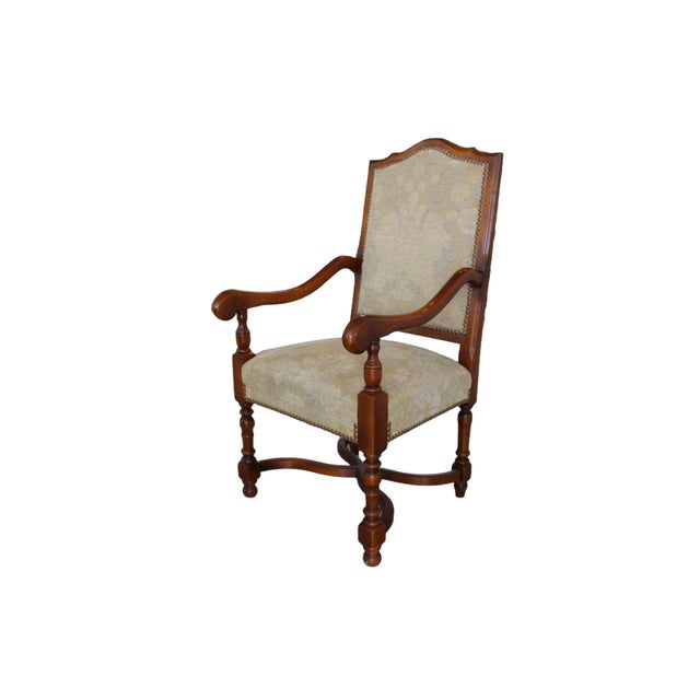 Vintage Provence Collection From Bussandri Arte Louis XIV Style Fabric & Leather Dining Chairs, Set of 10, C. 2003 For Sale In Miami - Image 6 of 18
