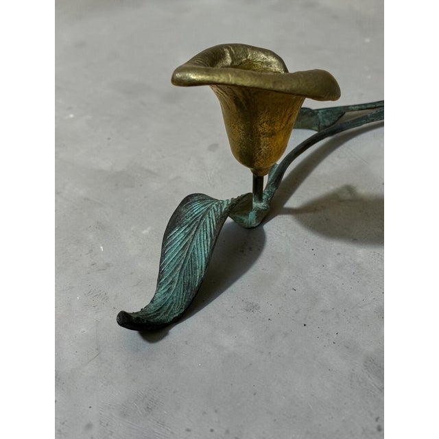 1960s Vintage Verdigris Brass Calla Lily Candle Holder. For Sale - Image 5 of 5
