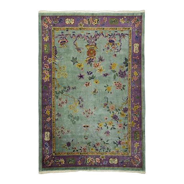 Early 20th Century Antique Chinese Art Deco Rug - 9′1″ × 11′8″ For Sale