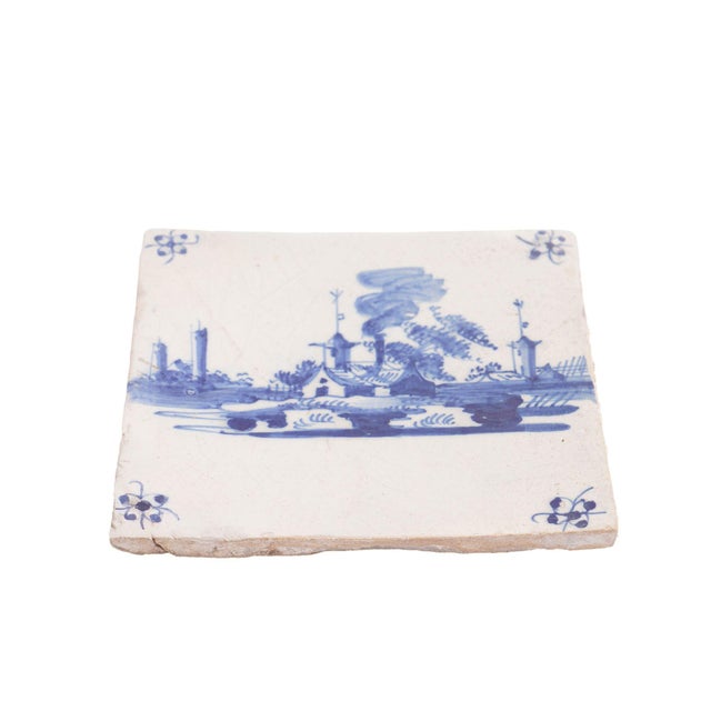 Set of 3 Delft Faience Tiles With Architectural Landscapes, C. 1700 For Sale In Chicago - Image 6 of 10