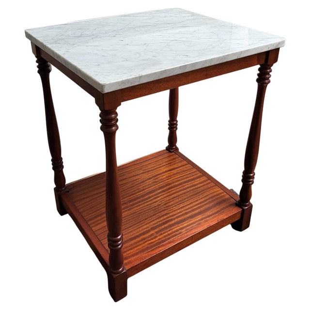 Mid-Century Italian Modern Wood and White Marble Top Work or Side High Table, 1930s For Sale