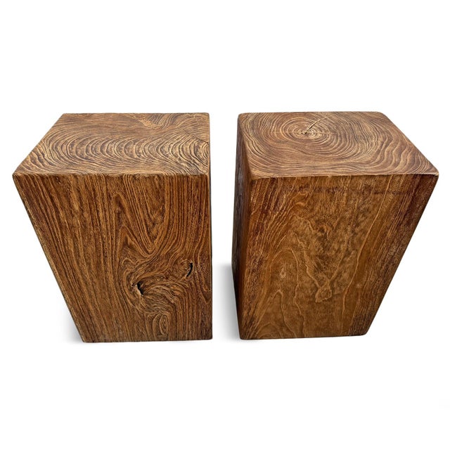 Rustic Modern Solid Teak Block Vintage End / Side Table For Sale - Image 10 of 10