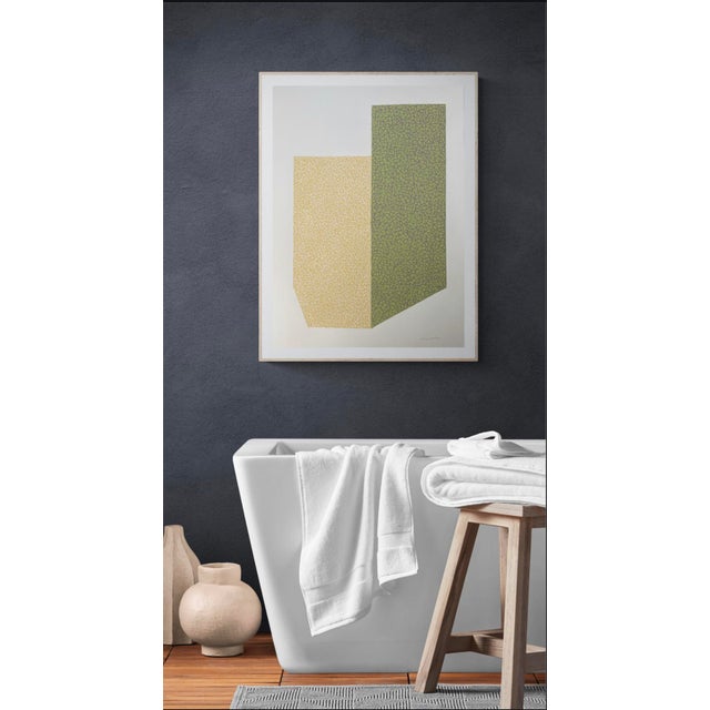 Mid-Century Modern Abstract Geometric Painting in Green and Yellow For Sale - Image 3 of 4