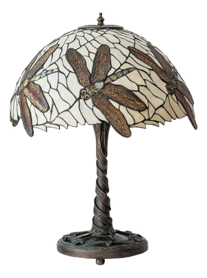 Antique Art Nouveau Tiffany-Style Dragonfly Leaded Glass Table Lamp with Bronze Base