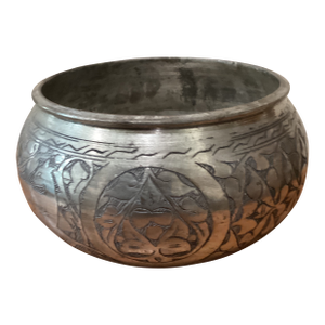 Antique Middle Eastern Siver on Copper Hand Etched Embossed Pattern Bowl