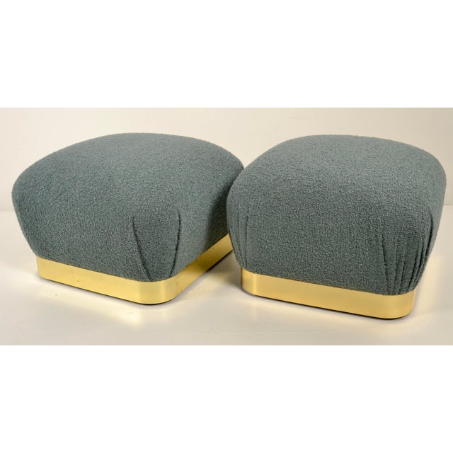 Mid-Century Modern Pair of Karl Springer "Shuffle" Poufs in Brass, Usa C 1980s For Sale - Image 3 of 10