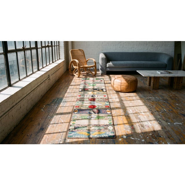 1940s Multicolor Pictorial Floral Folk Art Antique American Hooked Rug 2' 6''x12' 2'' Wool Runner Carpet For Sale - Image 12 of 14