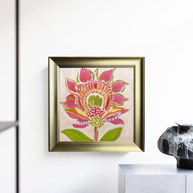 vivid and exuberant original oil painting featuring an oversized botanical flower rendered in a stunning palette of hot...