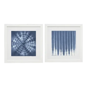 Shibori Indigo Prints III & IV Matted in White Frame - 25" x 25", Set of 2