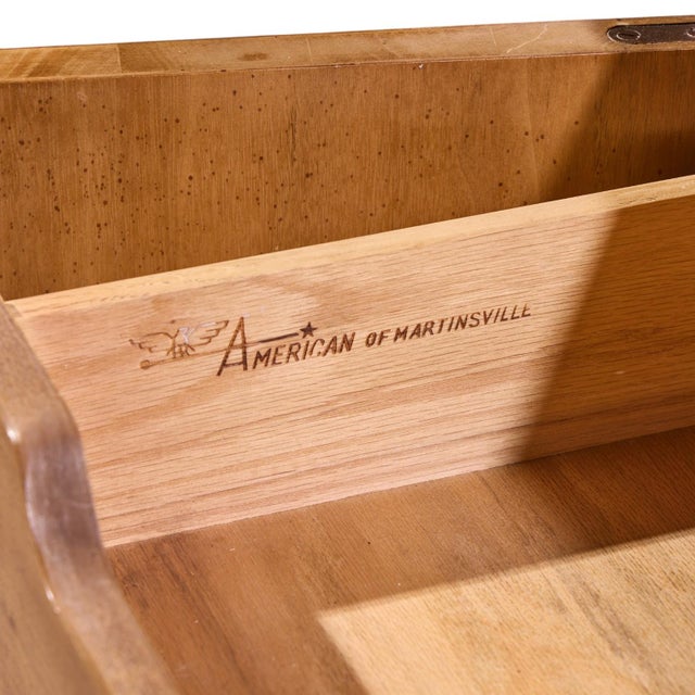 American of Martinsville Mid Century Walnut, Burlwood and Brass Credenza For Sale - Image 11 of 11