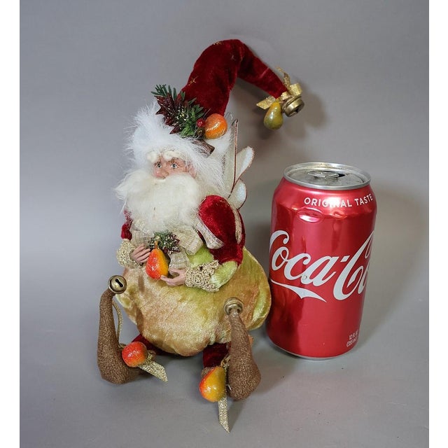 Hollywood Regency Mark Roberts Christmas Fairy With Pears, Velvet Costume, Bells & Glitter Wings For Sale - Image 3 of 5
