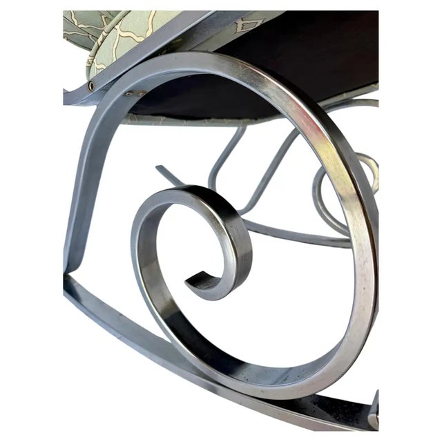 Mid-Century Hollywood Regency Style Polished Nickel Scroll Rocking Chair For Sale - Image 11 of 12