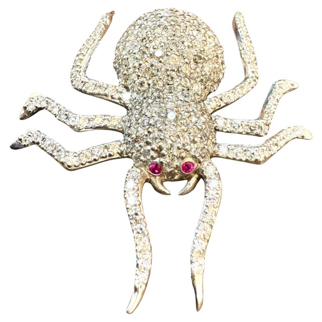 Vintage 18 Karat White Gold & 7.7 Ct of Diamond Spider Brooch /Pin , 18.8 Gm For Sale - Image 15 of 18