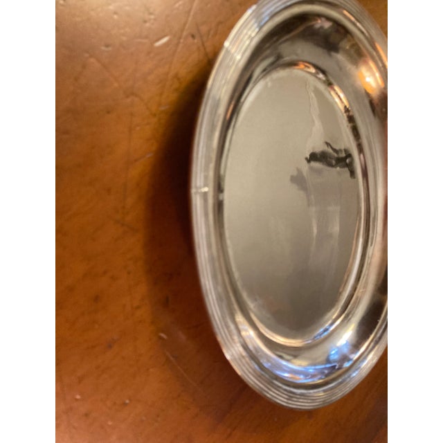 1950s Small Silver Plate Service Tray Ridged Border 4 Round Pad Feet, No Makers Mark For Sale - Image 4 of 12