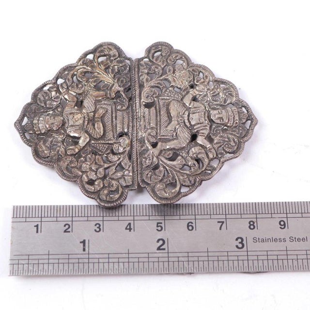 Gold Antique Indian Embossed White Metal Nurses Belt Buckle with Deities, 1930s For Sale - Image 8 of 9