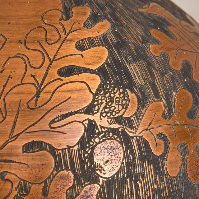 Italian Etched Copper Oak Leaf Pendant Light by Victor Cerrato, 1960s For Sale In Chicago - Image 6 of 11