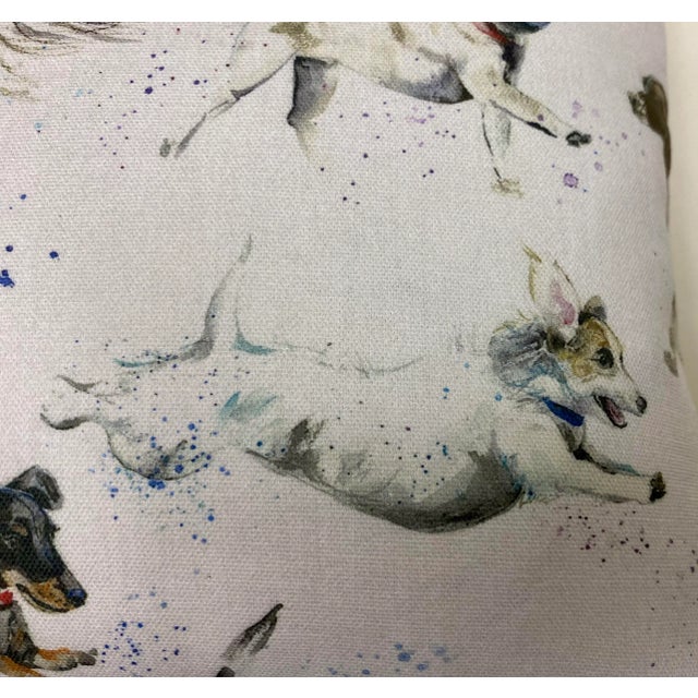 Early 21st Century 16"Square Pillow Depicting Gleeful Dogs of Various Breeds Engaging in Activities- Made in Uk. For Sale - Image 5 of 10